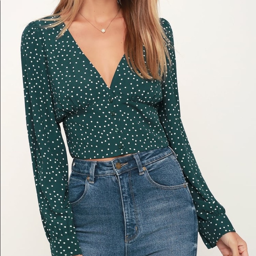 Lulu’s Polka Dot Long Sleeve Crop Top